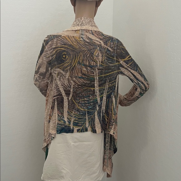 Cookies Clothing Co. Hawaii Tan and Green Peacock Feather Open Cardigan - Size S - Picture 2 of 8